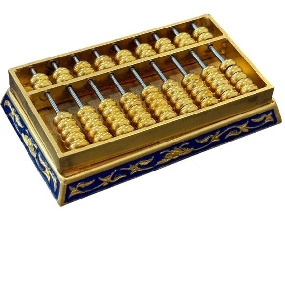 Miniature Gold & Blue Abacus Decorative Collectible Crafted With Metal & Enamel - Picture 2 of 7